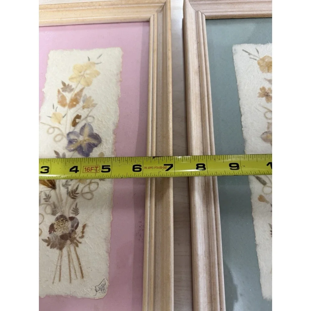 Vintage 'Wildflower'‎ Pressed Floral Botanical Panels Pink and Blue Background